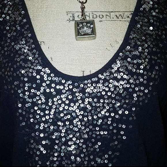 Navy thin sequined top - Picture 2 of 6